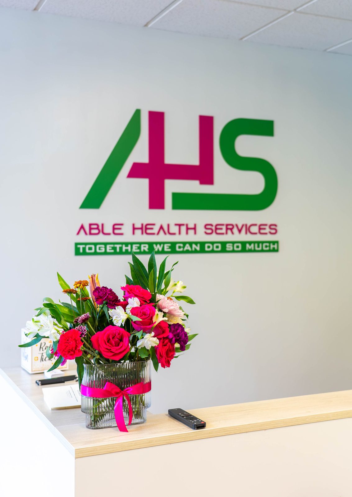 Able Health Services grand opening lobby styling in Hanover, Maryland — Creative Motion Events