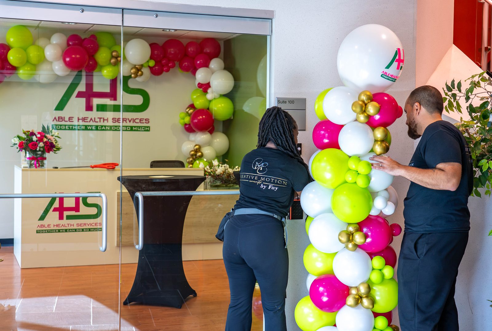 Able Health Services grand opening ribbon décor in Hanover, Maryland — Creative Motion Events