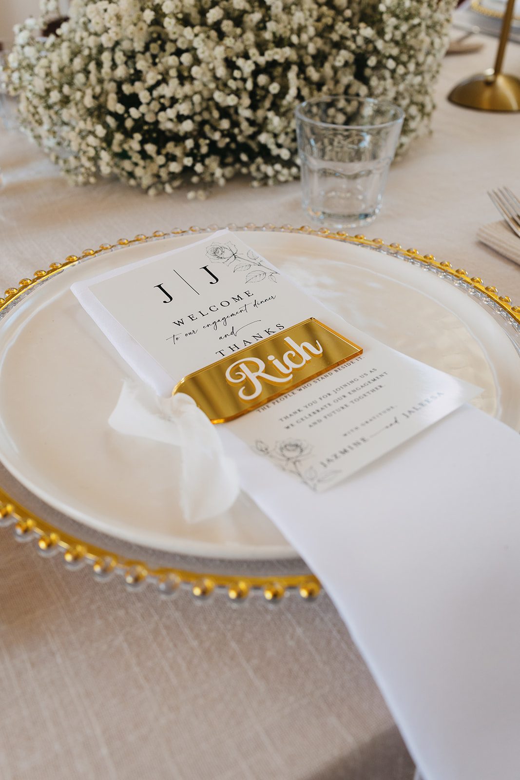 Jazmine and Jaleesa engagement dinner tablescape with florals in Maryland — Creative Motion Events