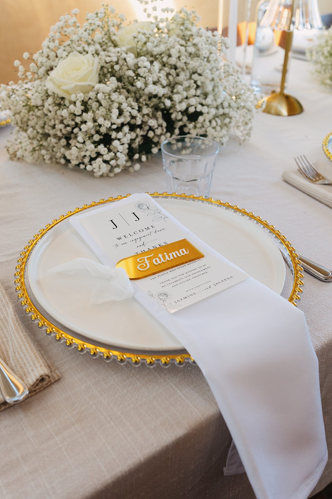 Jazmine and Jaleesa engagement dinner tablescape with florals in Maryland — Creative Motion Events