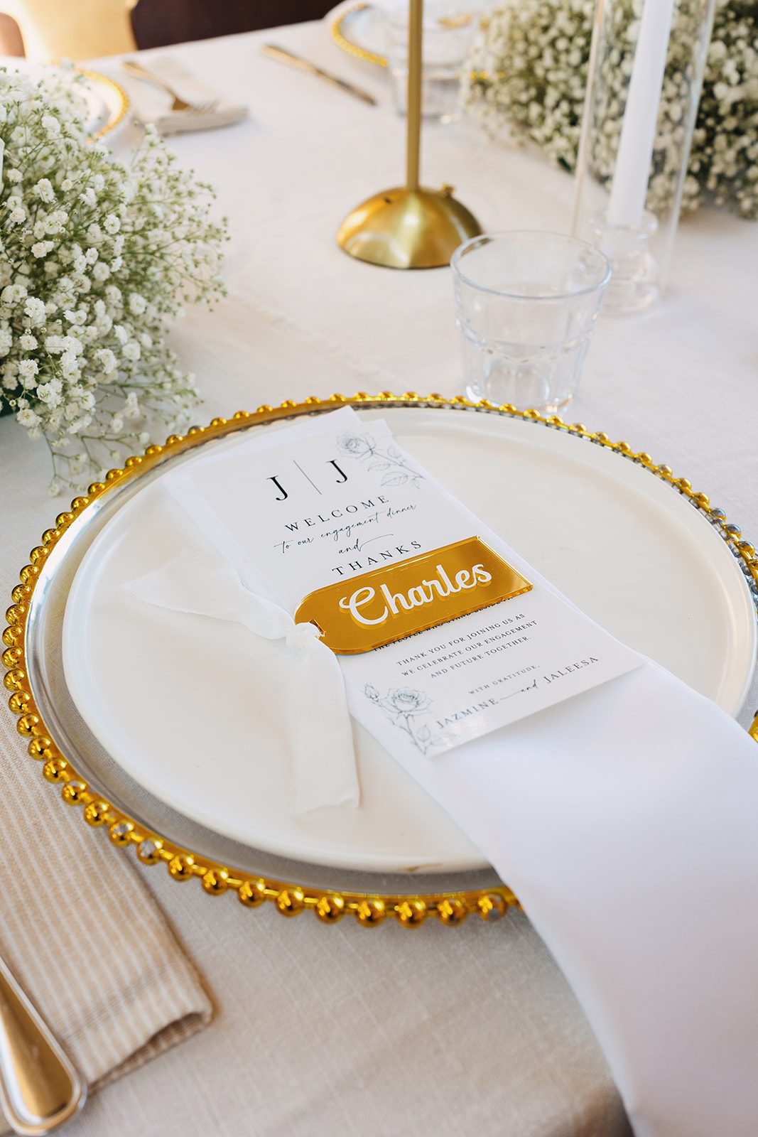 Jazmine and Jaleesa engagement dinner banquet table design in Maryland — Creative Motion Events