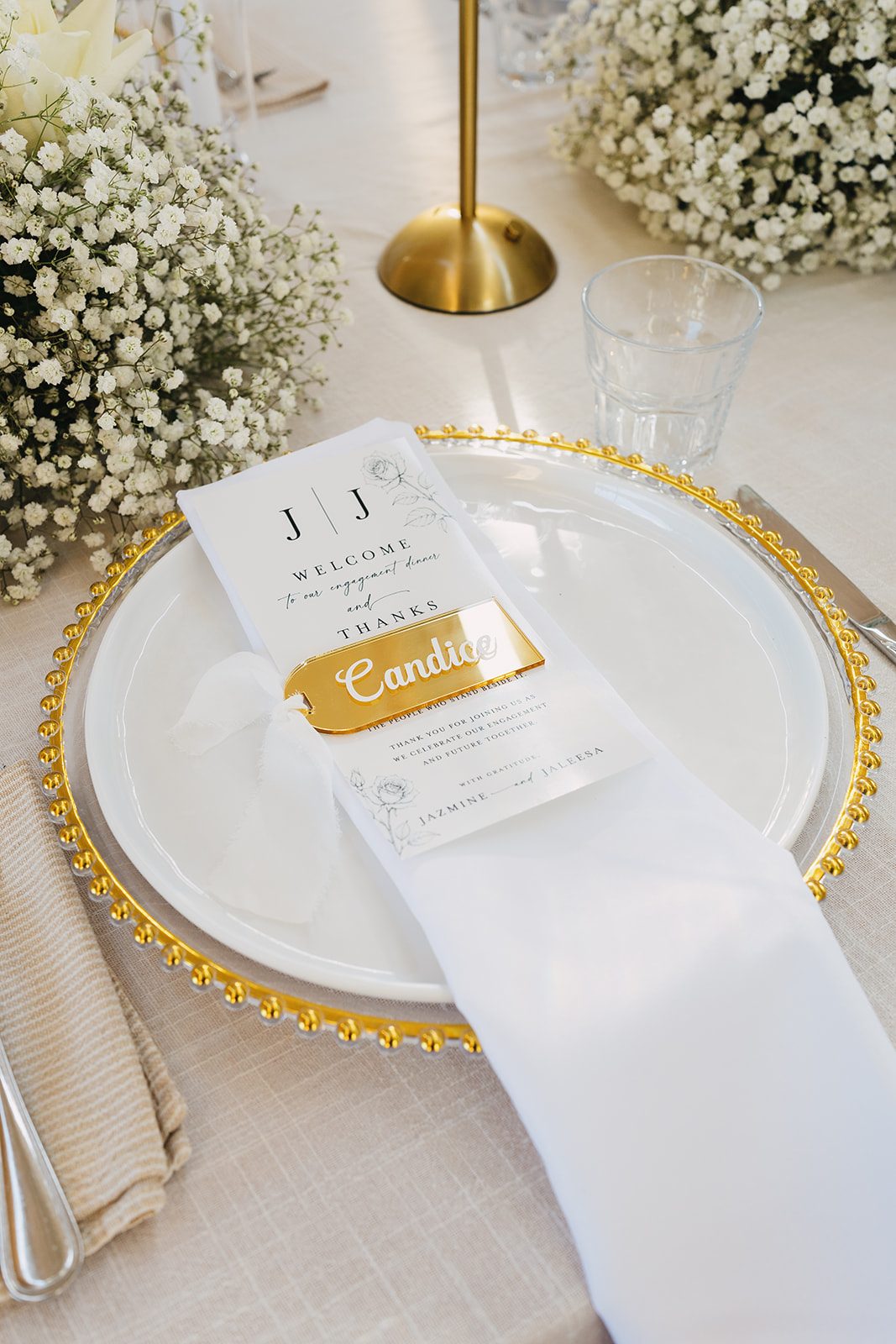 Jazmine and Jaleesa engagement dinner tablescape with florals in Maryland — Creative Motion Events