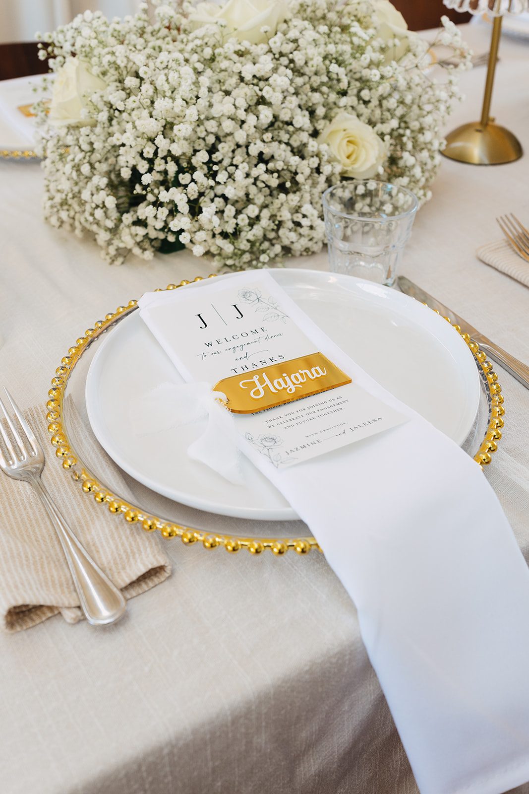 Jazmine and Jaleesa engagement dinner banquet table design in Maryland — Creative Motion Events