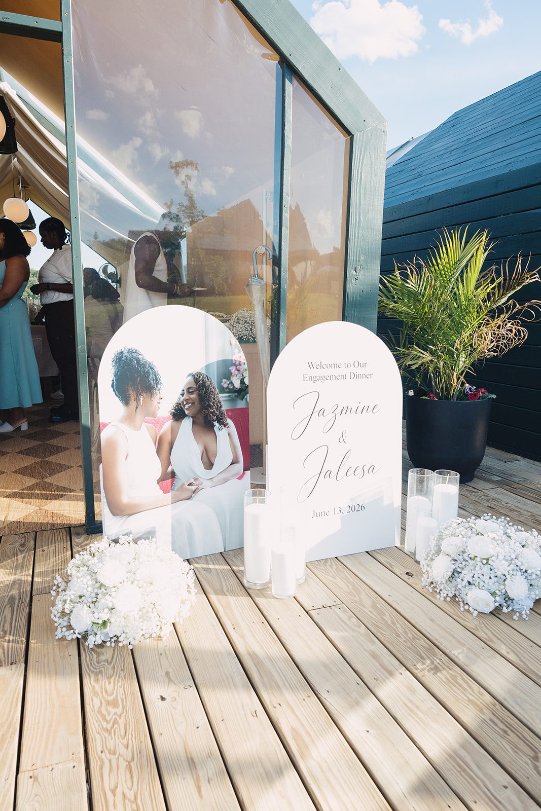 Jazmine and Jaleesa engagement dinner candlelit reception décor in Maryland — Creative Motion Events