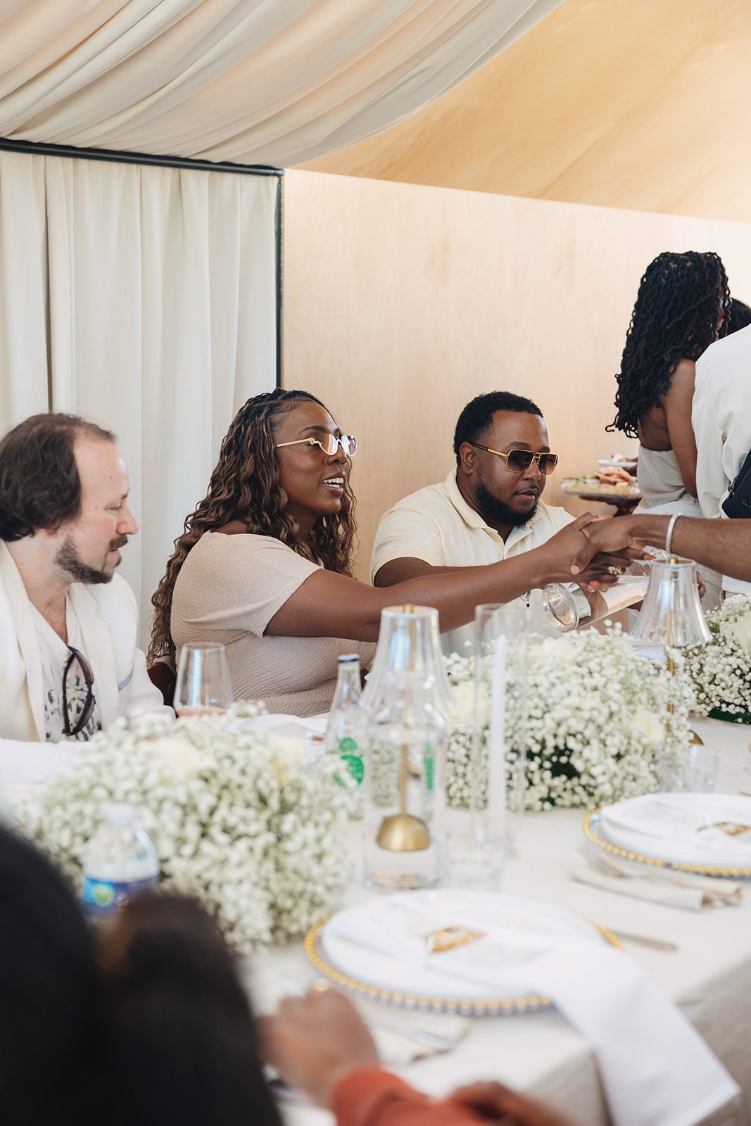 Jazmine and Jaleesa engagement dinner candlelit reception décor in Maryland — Creative Motion Events