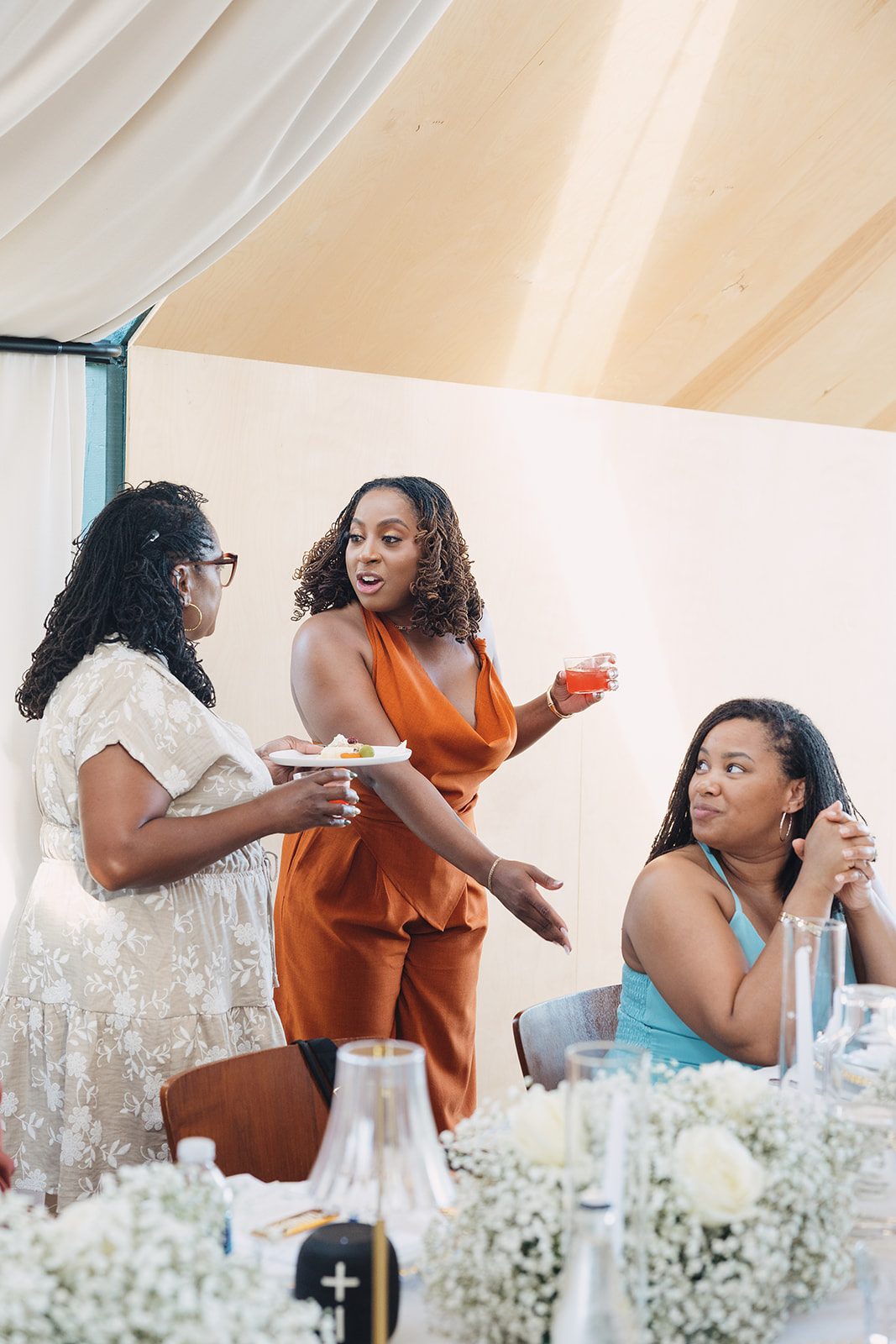 Jazmine and Jaleesa engagement dinner candlelit reception décor in Maryland — Creative Motion Events