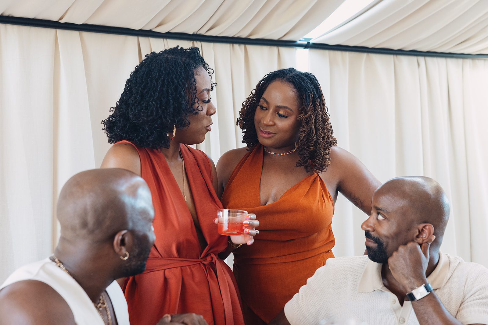 Jazmine and Jaleesa engagement dinner lounge seating vignette in Maryland — Creative Motion Events