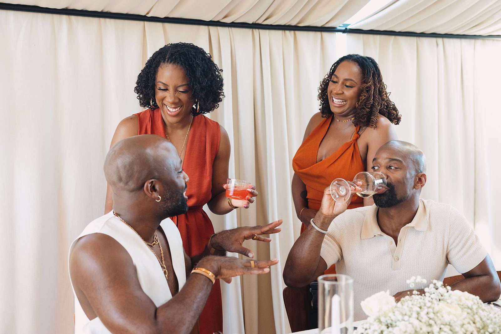 Jazmine and Jaleesa engagement dinner banquet table design in Maryland — Creative Motion Events