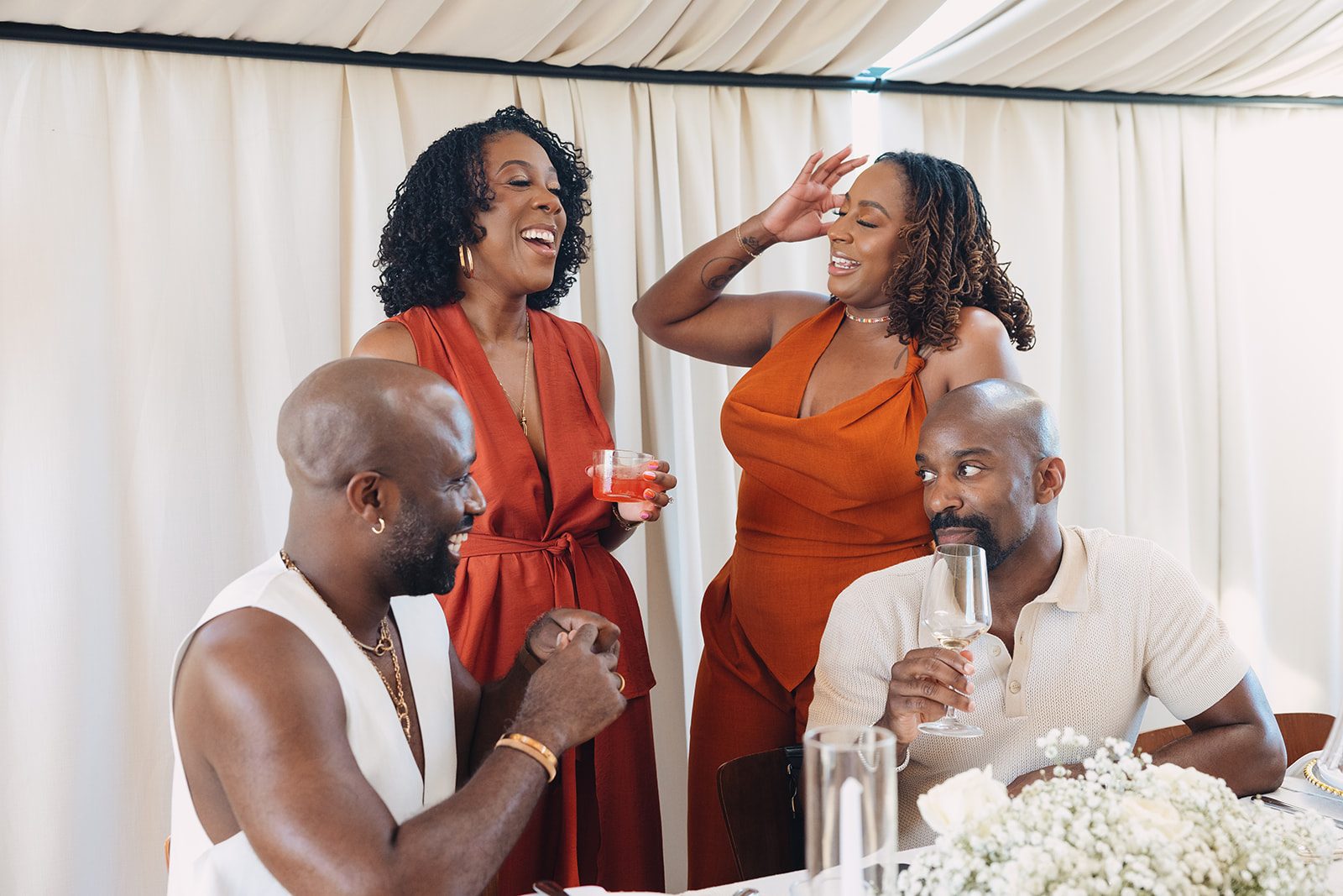 Jazmine and Jaleesa engagement dinner candlelit reception décor in Maryland — Creative Motion Events