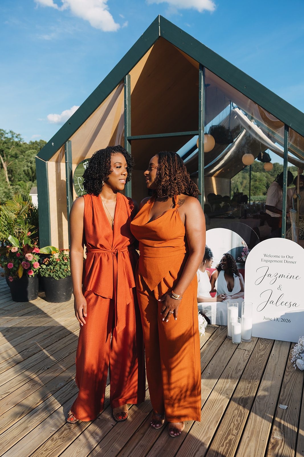 Jazmine and Jaleesa engagement dinner tablescape with florals in Maryland — Creative Motion Events