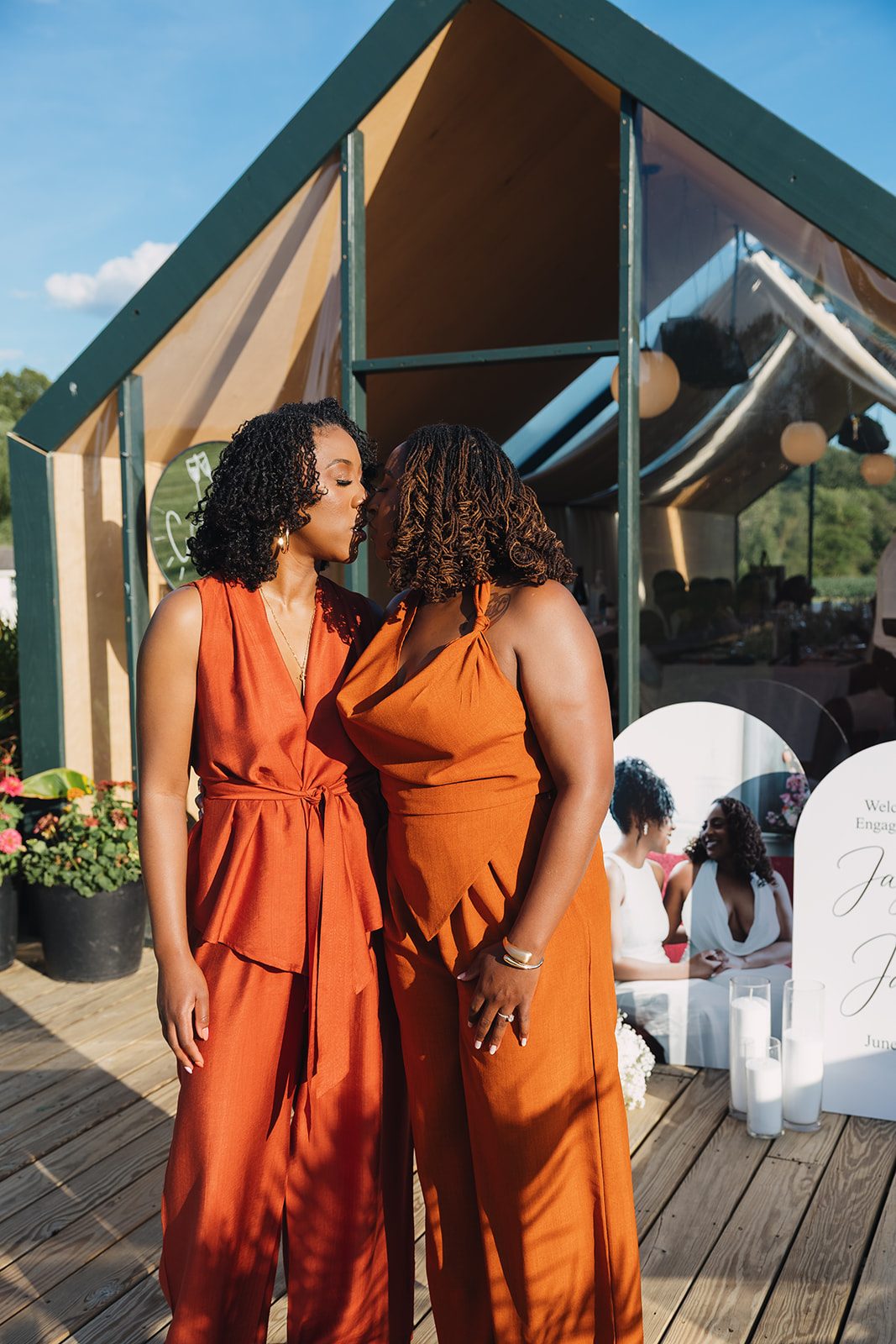 Jazmine and Jaleesa engagement dinner lounge seating vignette in Maryland — Creative Motion Events
