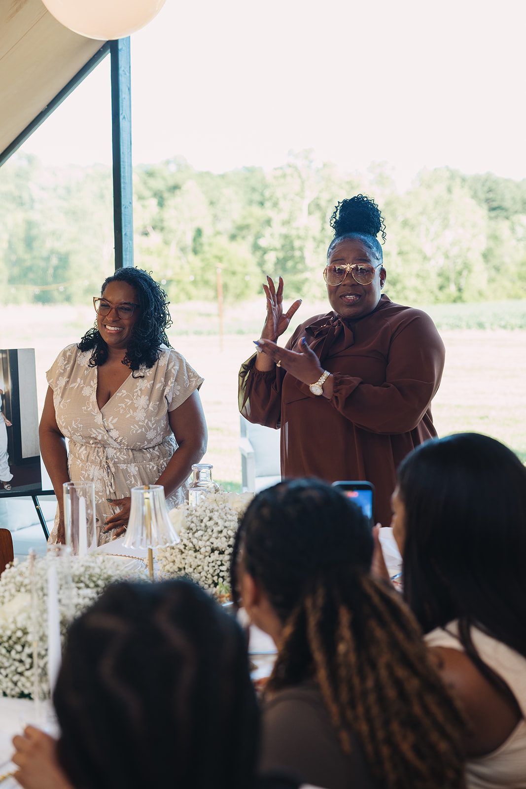 Jazmine and Jaleesa engagement dinner candlelit reception décor in Maryland — Creative Motion Events