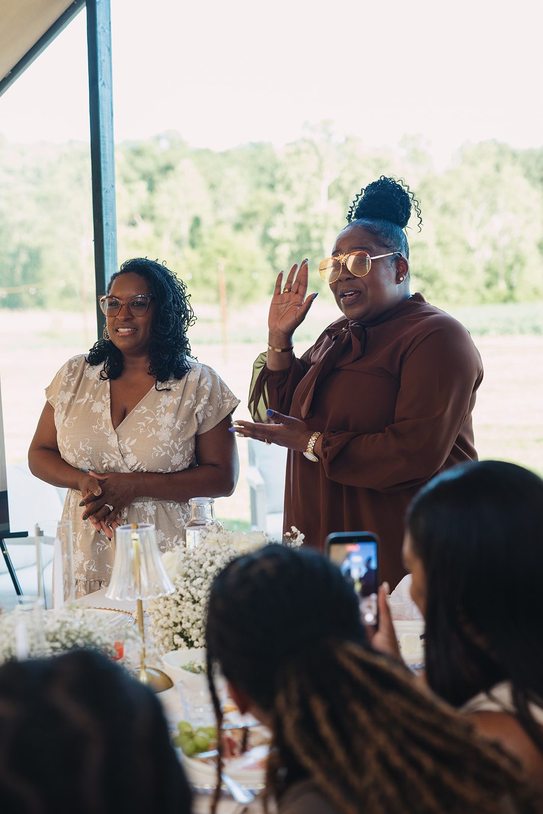 Jazmine and Jaleesa engagement dinner lounge seating vignette in Maryland — Creative Motion Events