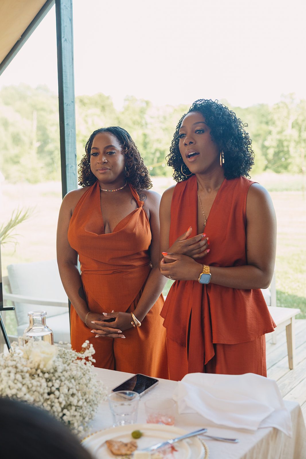 Jazmine and Jaleesa engagement dinner tablescape with florals in Maryland — Creative Motion Events