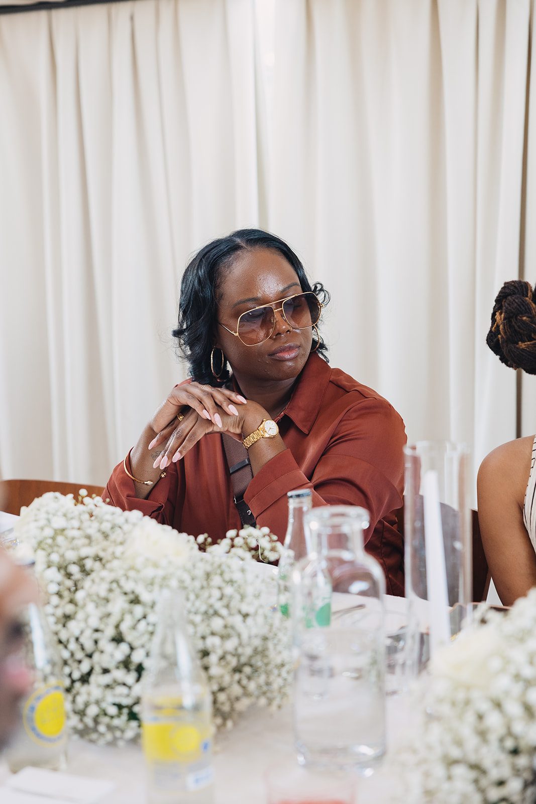 Jazmine and Jaleesa engagement dinner lounge seating vignette in Maryland — Creative Motion Events