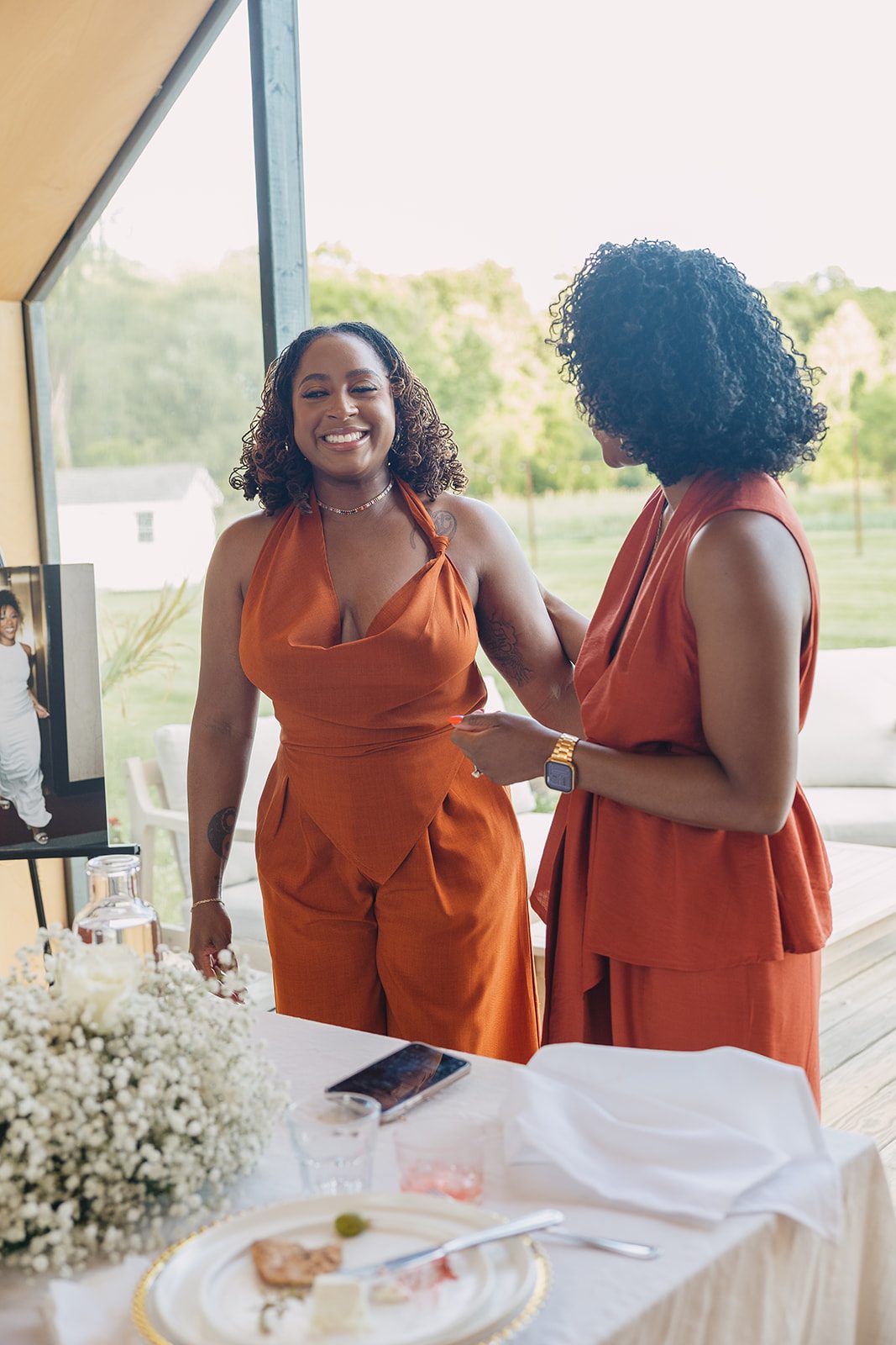 Jazmine and Jaleesa engagement dinner elegant place cards in Maryland — Creative Motion Events