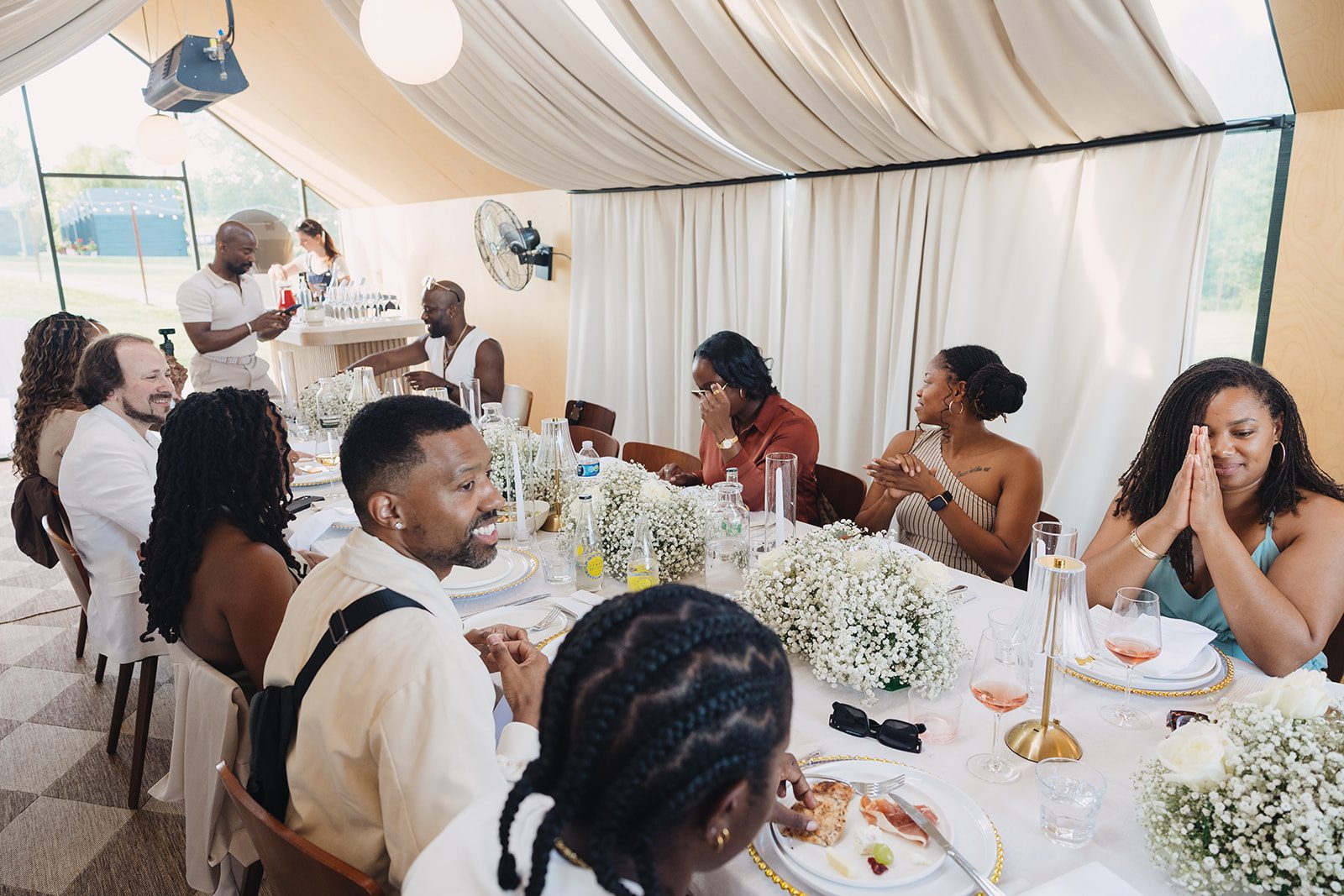 Jazmine and Jaleesa engagement dinner banquet table design in Maryland — Creative Motion Events