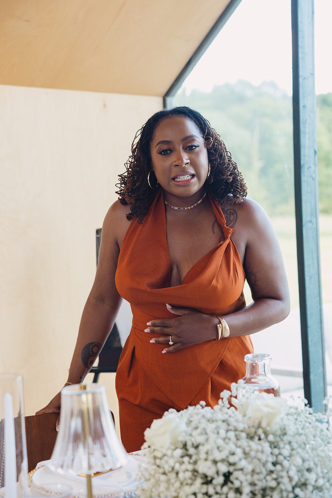 Jazmine and Jaleesa engagement dinner candlelit reception décor in Maryland — Creative Motion Events