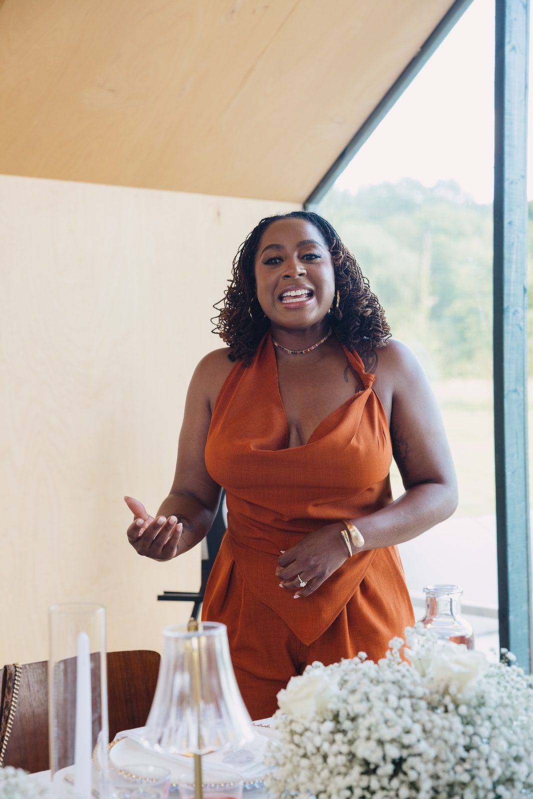 Jazmine and Jaleesa engagement dinner lounge seating vignette in Maryland — Creative Motion Events