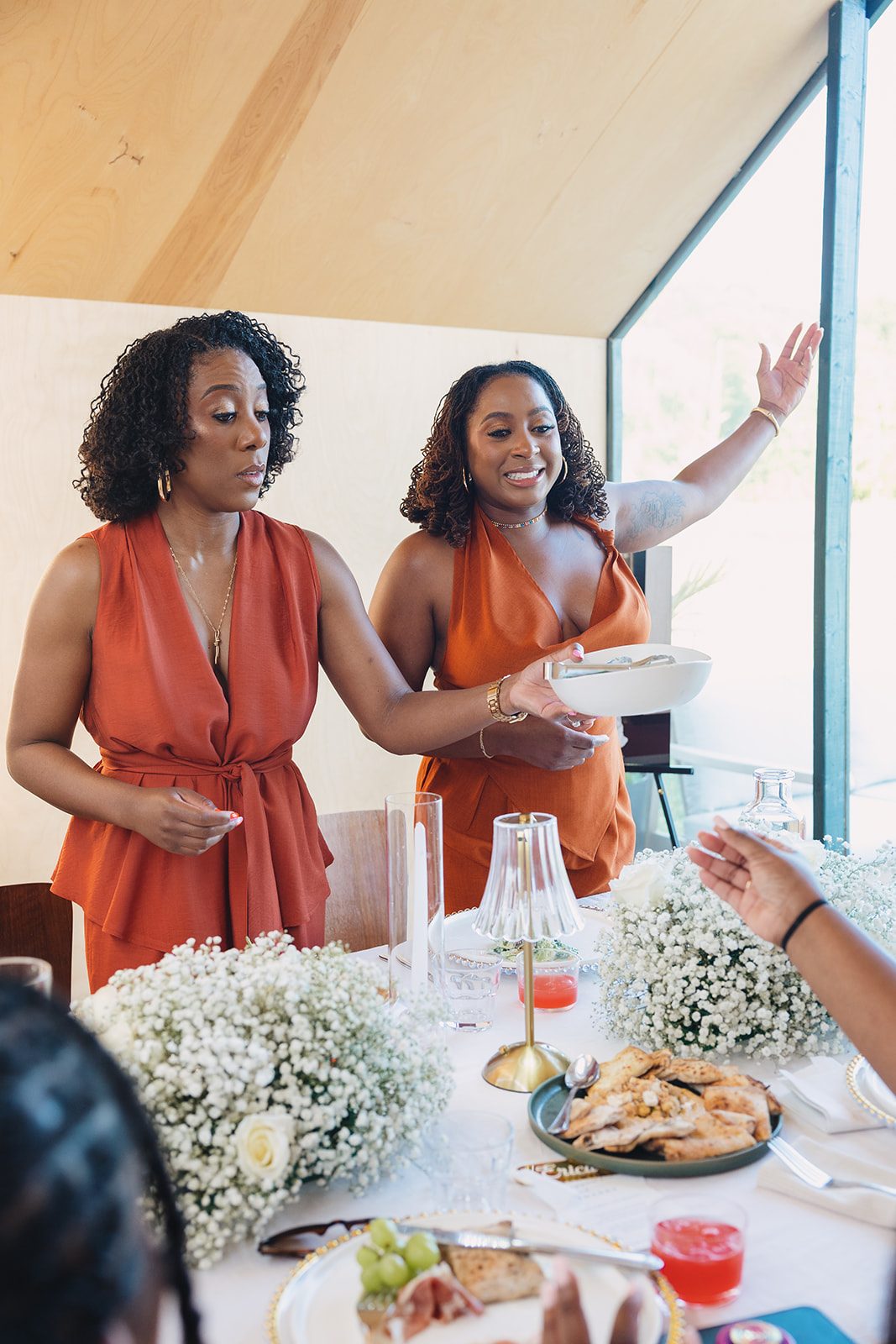 Jazmine and Jaleesa engagement dinner banquet table design in Maryland — Creative Motion Events