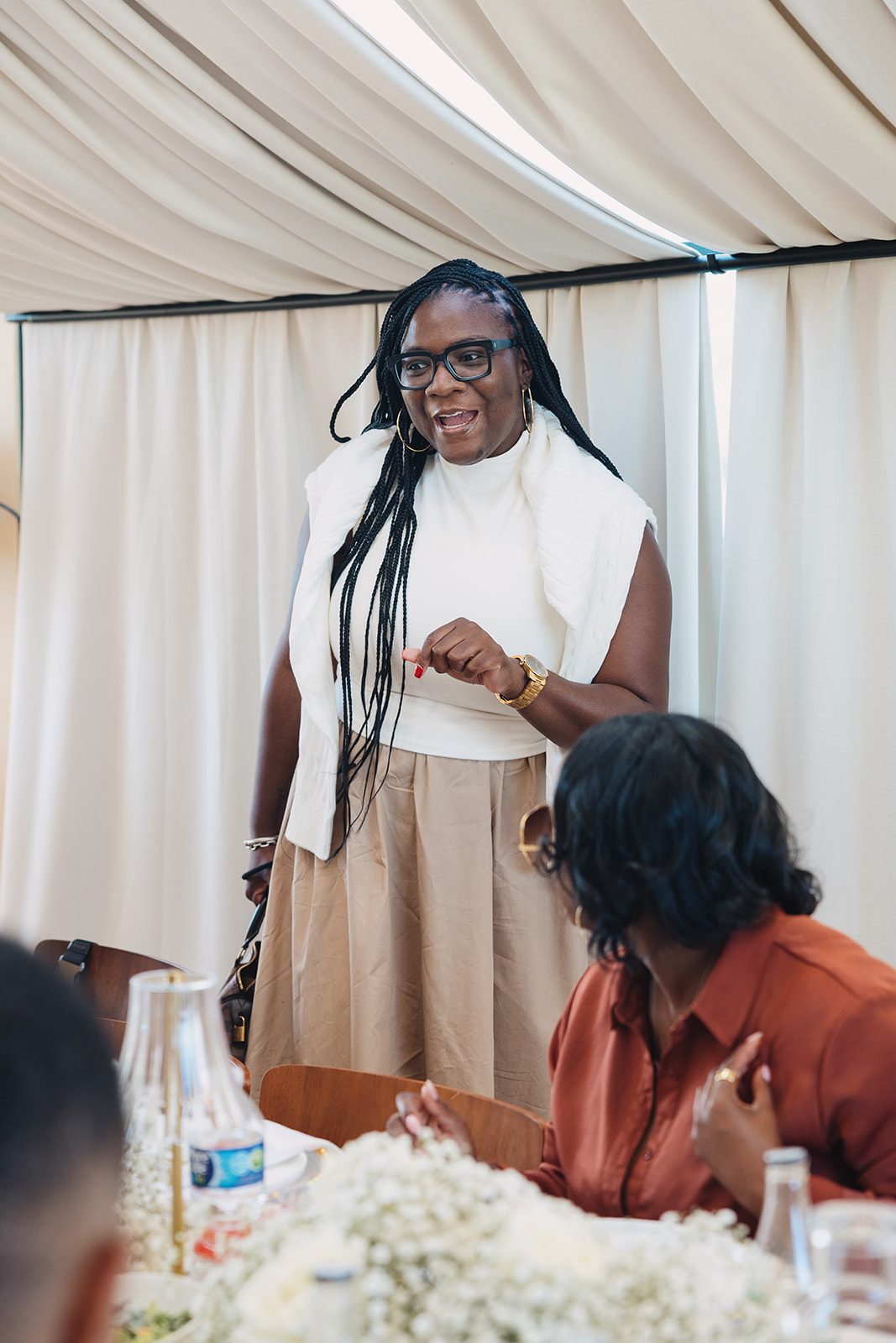 Jazmine and Jaleesa engagement dinner candlelit reception décor in Maryland — Creative Motion Events