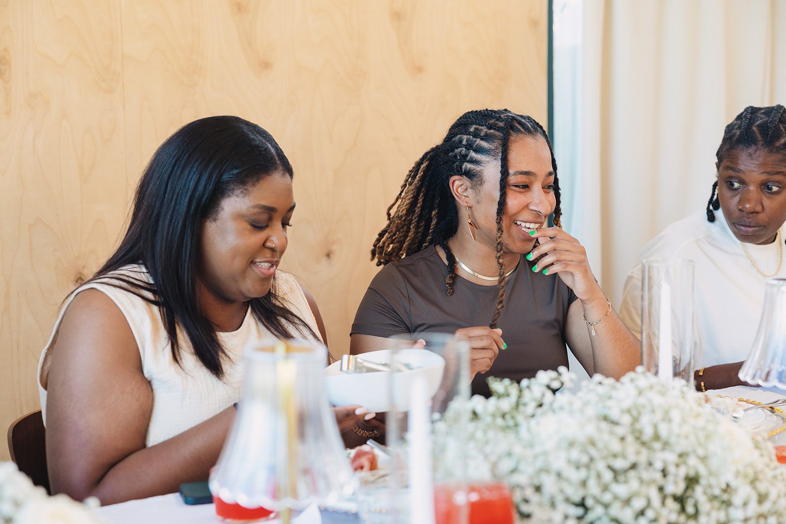 Jazmine and Jaleesa engagement dinner lounge seating vignette in Maryland — Creative Motion Events