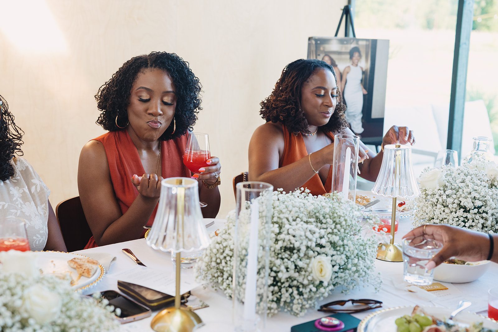 Jazmine and Jaleesa engagement dinner elegant place cards in Maryland — Creative Motion Events