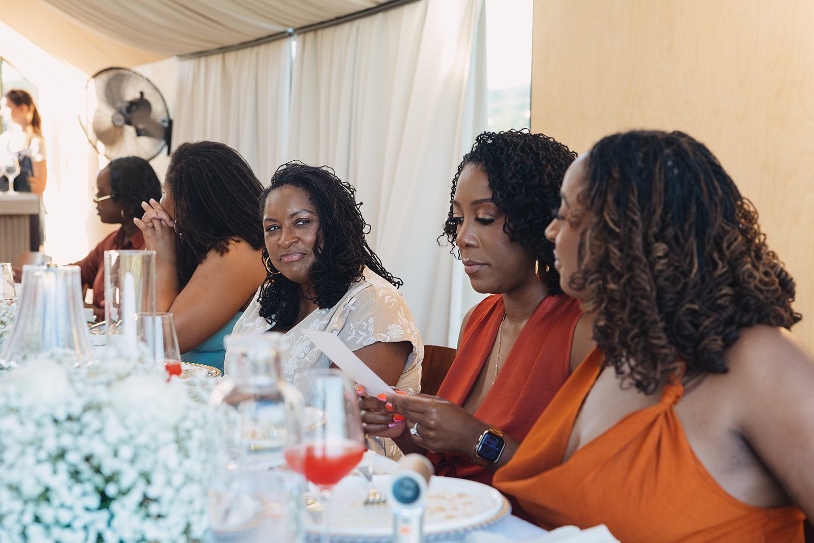 Jazmine and Jaleesa engagement dinner tablescape with florals in Maryland — Creative Motion Events