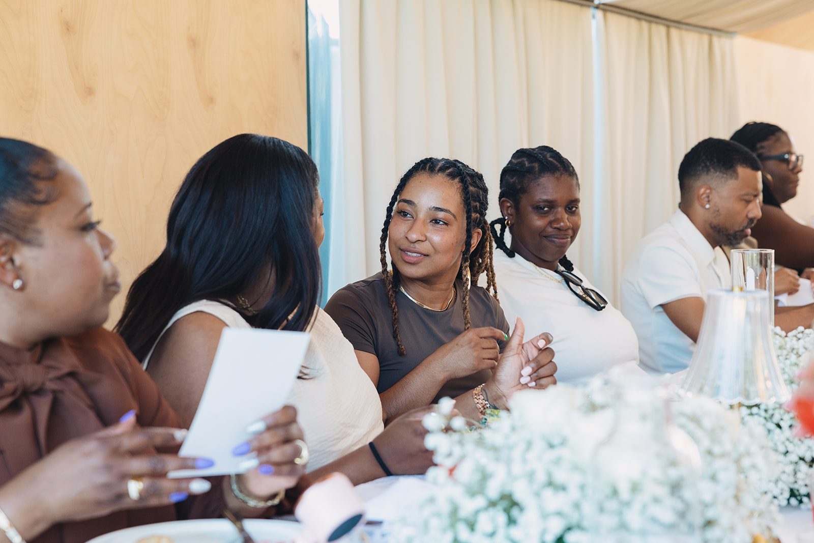 Jazmine and Jaleesa engagement dinner banquet table design in Maryland — Creative Motion Events