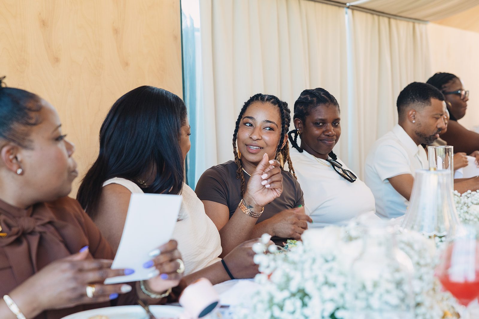 Jazmine and Jaleesa engagement dinner candlelit reception décor in Maryland — Creative Motion Events