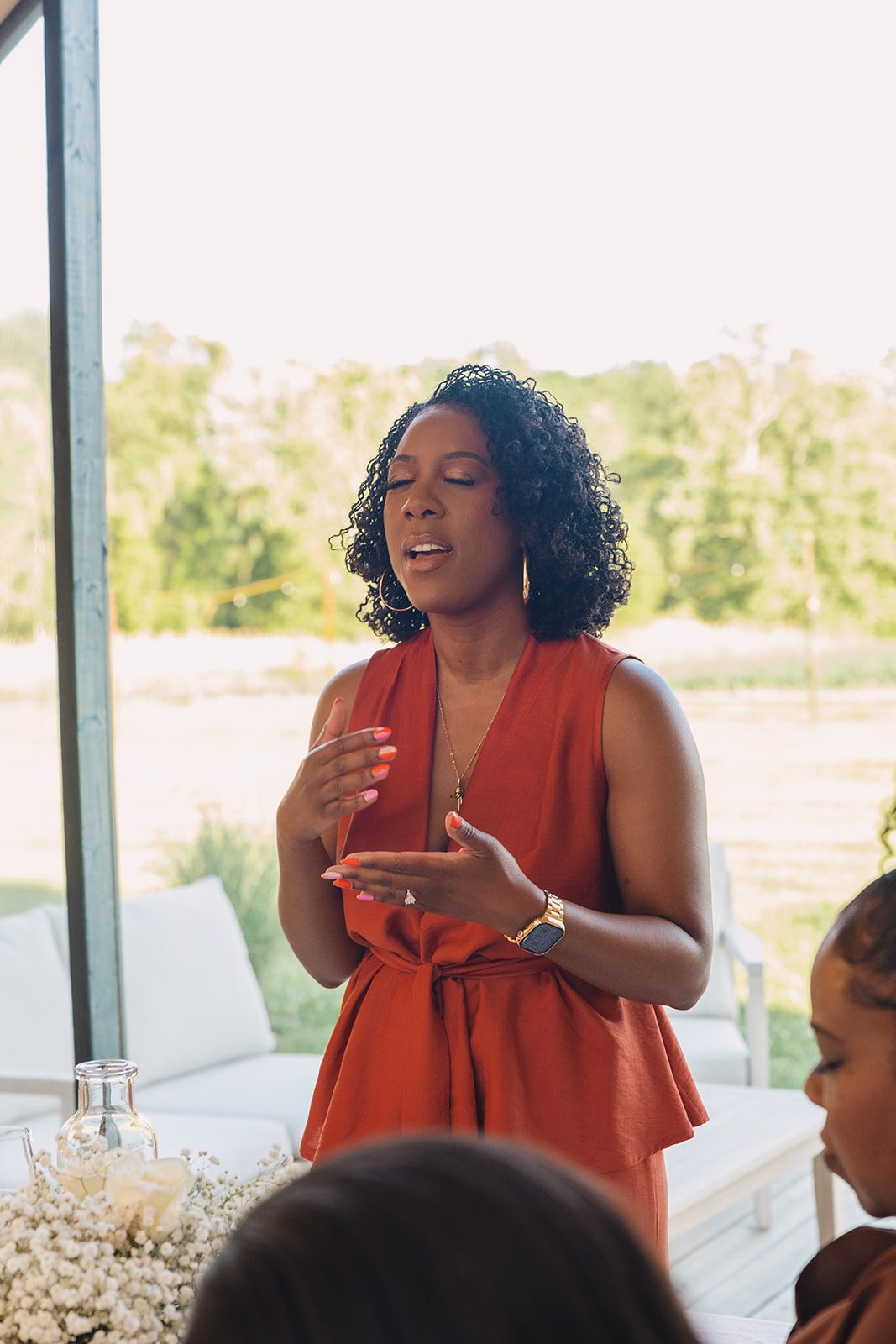Jazmine and Jaleesa engagement dinner candlelit reception décor in Maryland — Creative Motion Events