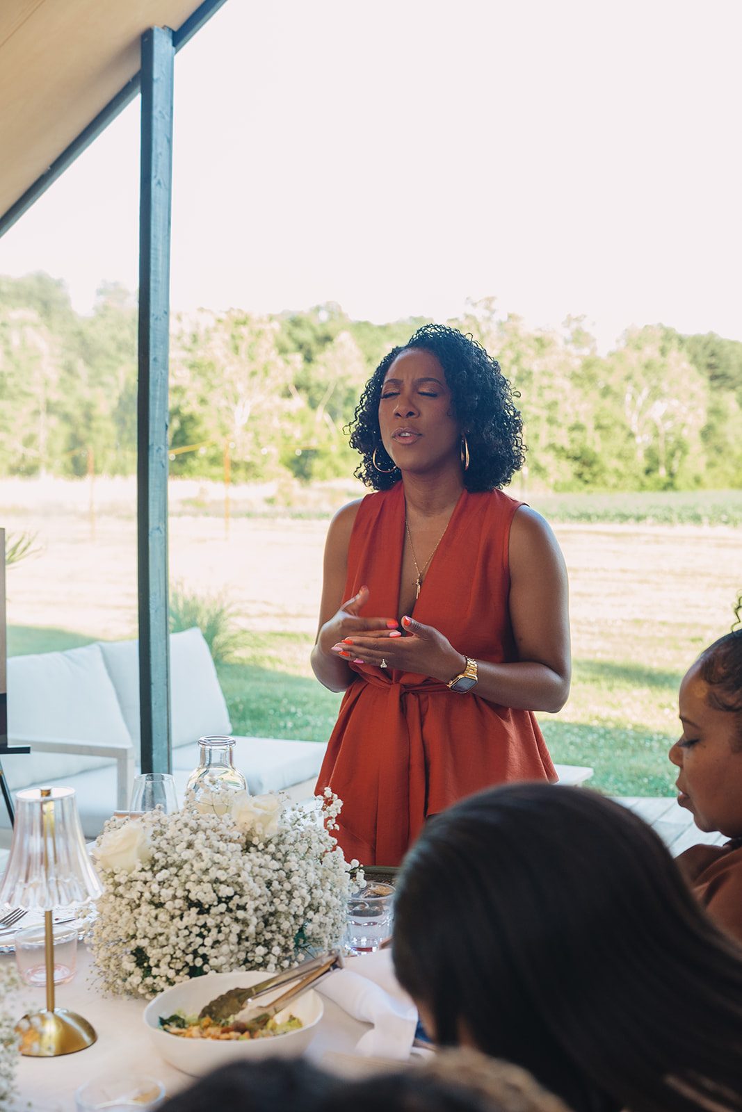 Jazmine and Jaleesa engagement dinner floral centerpiece in Maryland — Creative Motion Events