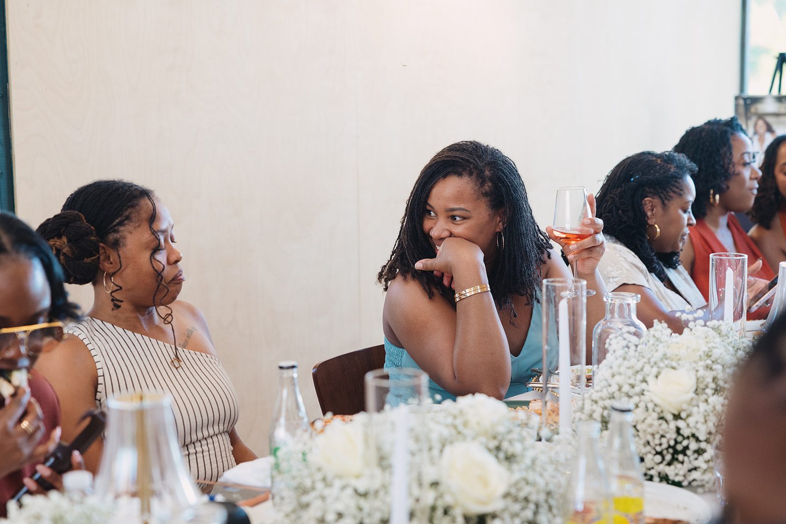 Jazmine and Jaleesa engagement dinner lounge seating vignette in Maryland — Creative Motion Events