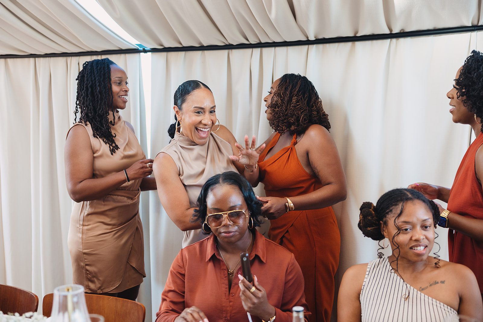 Jazmine and Jaleesa engagement dinner lounge seating vignette in Maryland — Creative Motion Events