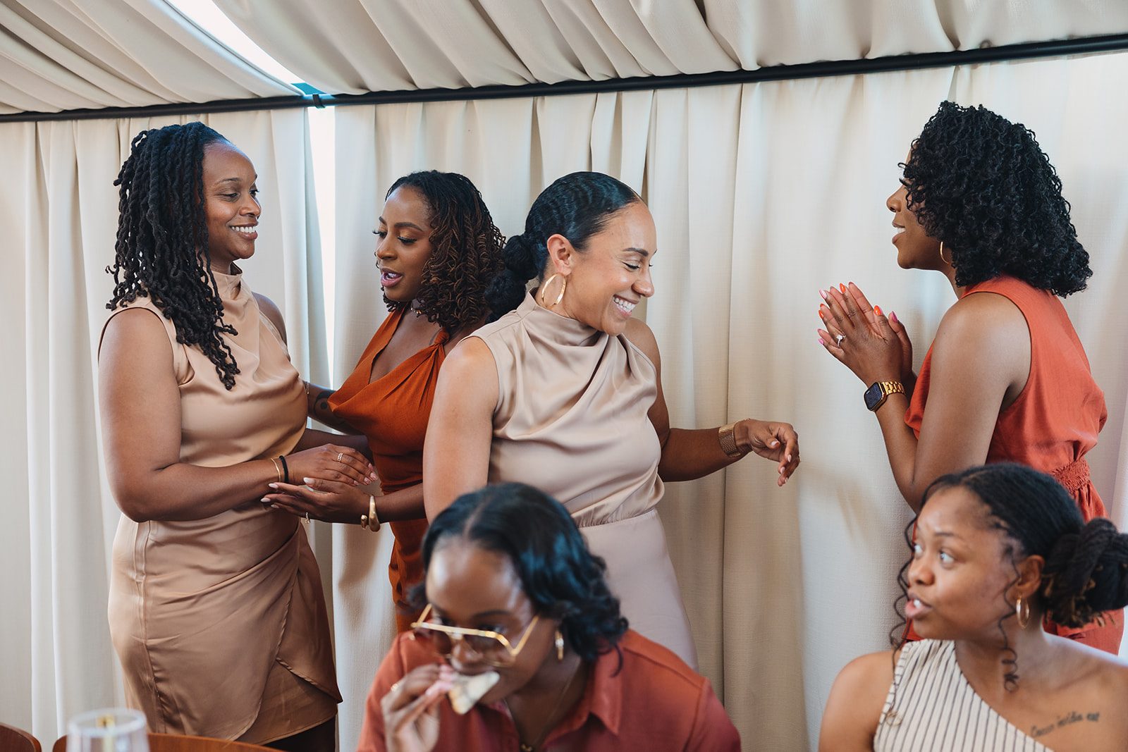 Jazmine and Jaleesa engagement dinner tablescape with florals in Maryland — Creative Motion Events