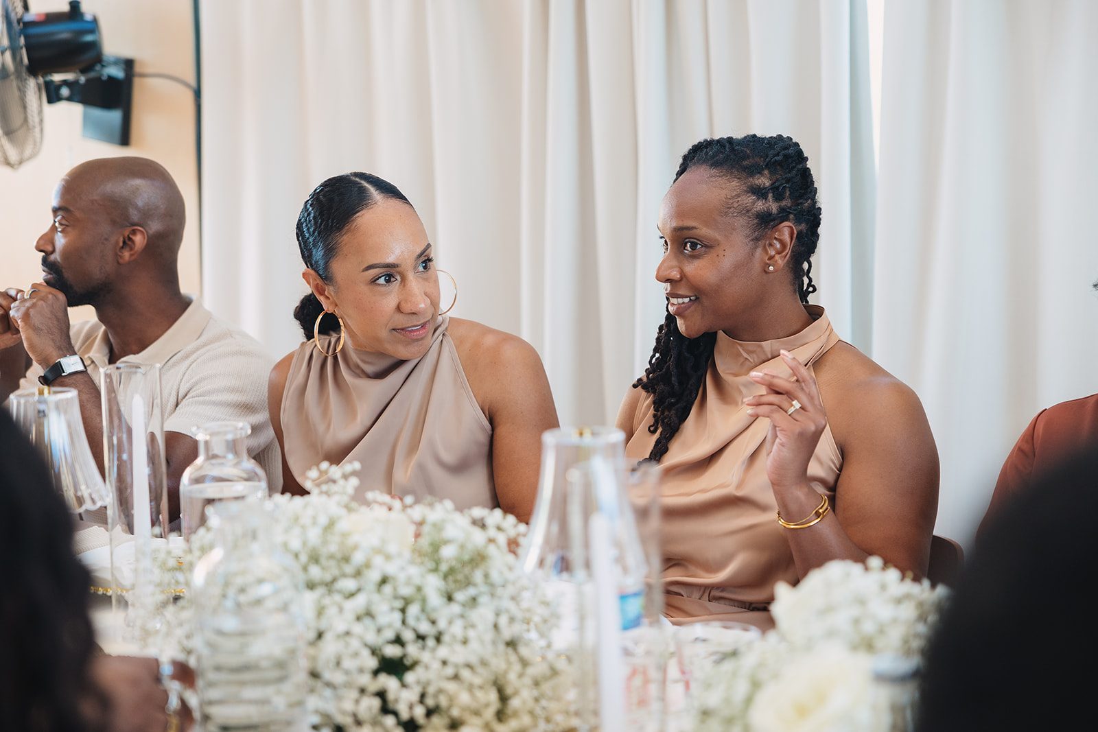 Jazmine and Jaleesa engagement dinner candlelit reception décor in Maryland — Creative Motion Events