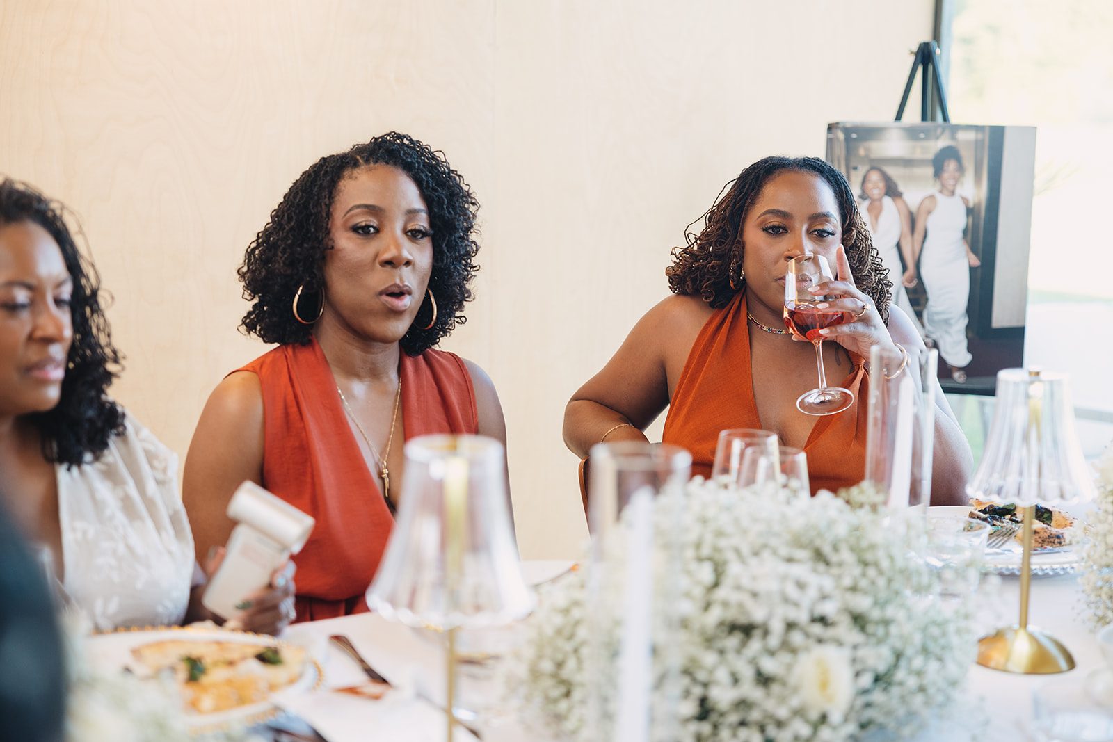 Jazmine and Jaleesa engagement dinner lounge seating vignette in Maryland — Creative Motion Events