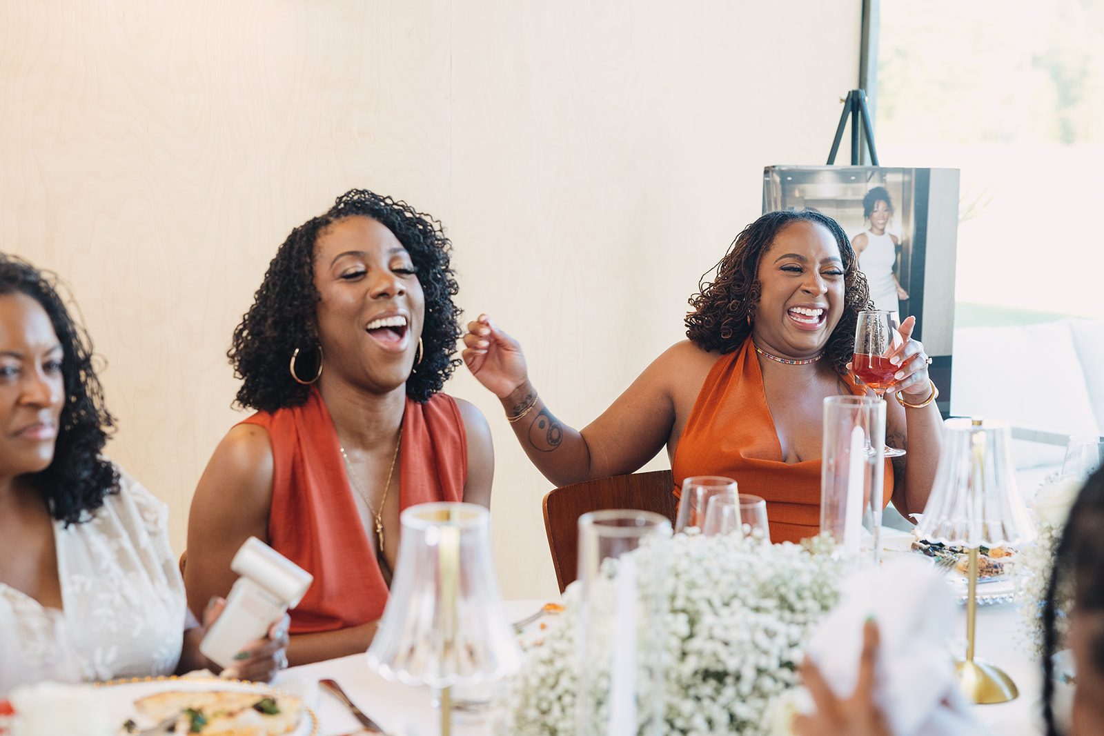 Jazmine and Jaleesa engagement dinner tablescape with florals in Maryland — Creative Motion Events