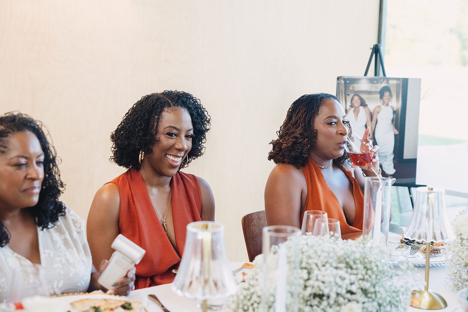 Jazmine and Jaleesa engagement dinner candlelit reception décor in Maryland — Creative Motion Events