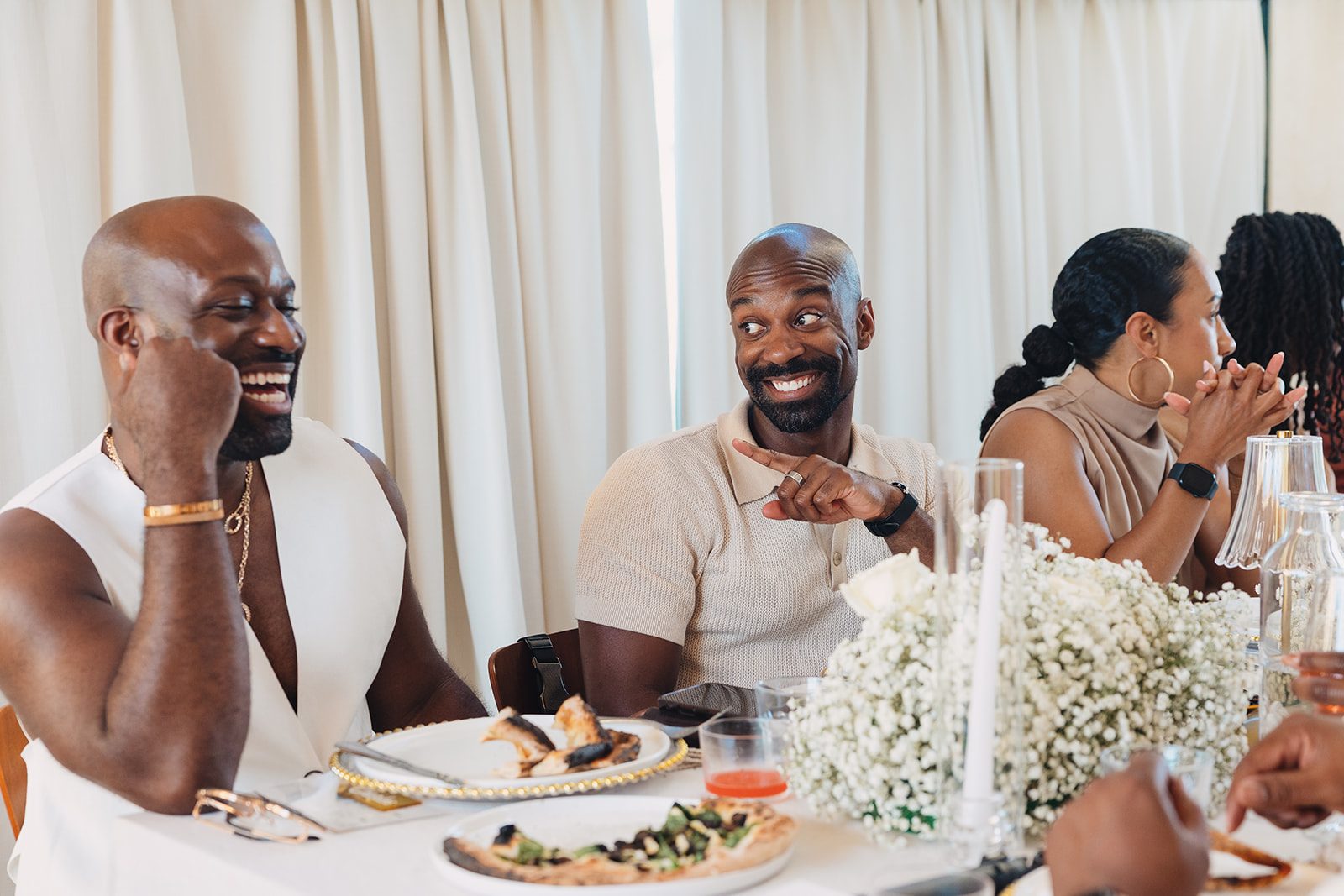 Jazmine and Jaleesa engagement dinner lounge seating vignette in Maryland — Creative Motion Events