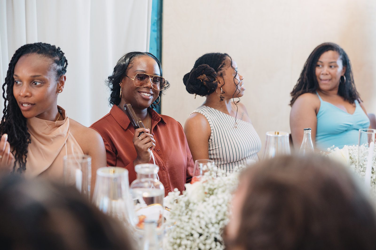 Jazmine and Jaleesa engagement dinner candlelit reception décor in Maryland — Creative Motion Events