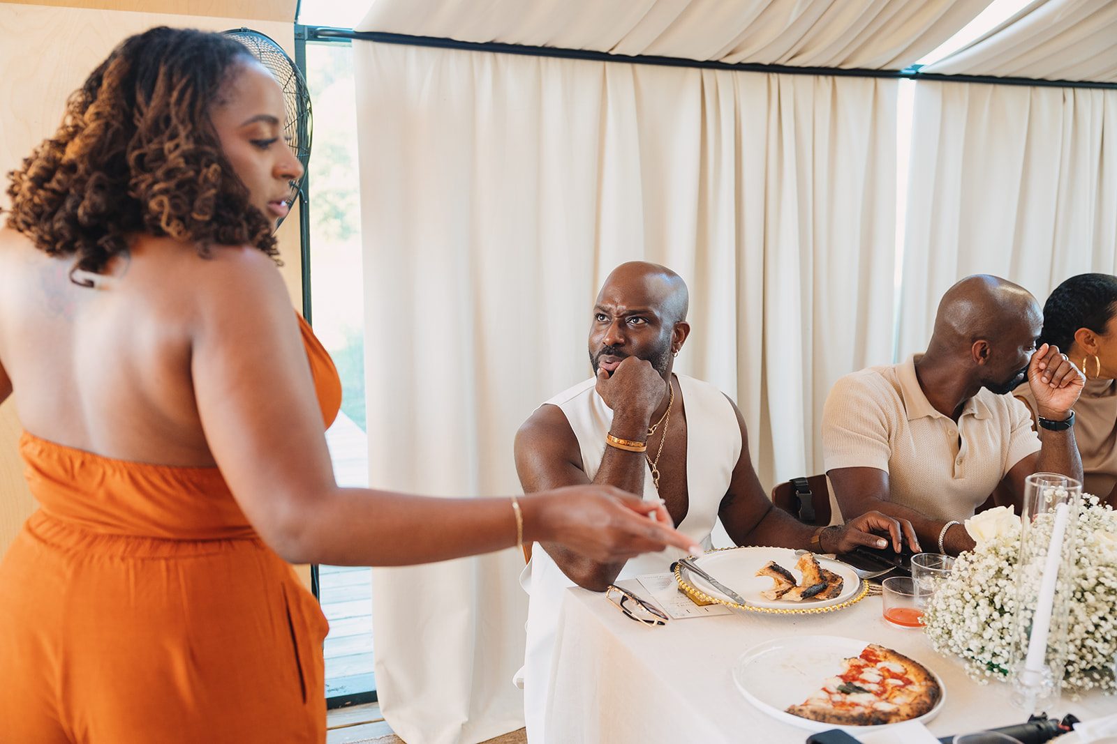 Jazmine and Jaleesa engagement dinner lounge seating vignette in Maryland — Creative Motion Events