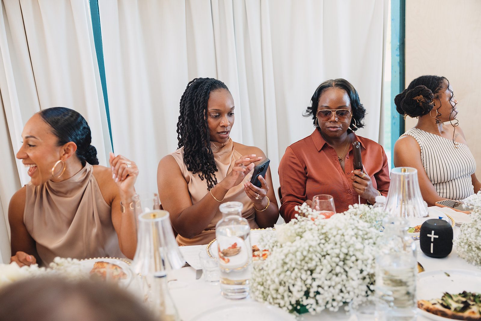 Jazmine and Jaleesa engagement dinner tablescape with florals in Maryland — Creative Motion Events
