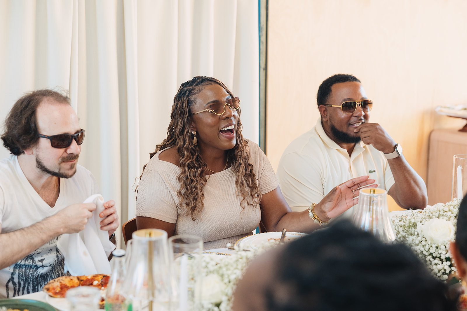 Jazmine and Jaleesa engagement dinner candlelit reception décor in Maryland — Creative Motion Events