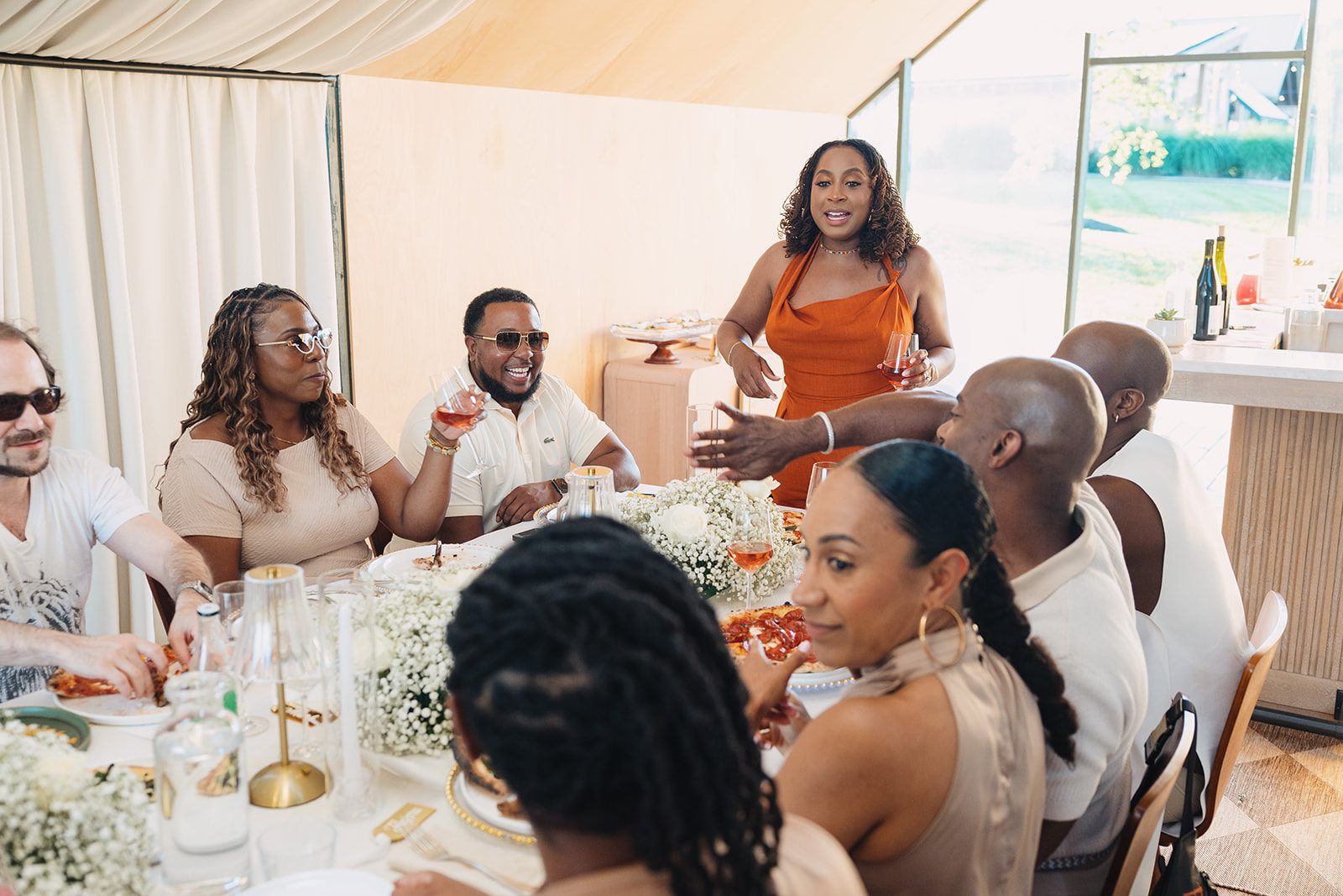 Jazmine and Jaleesa engagement dinner dinner party ambiance in Maryland — Creative Motion Events