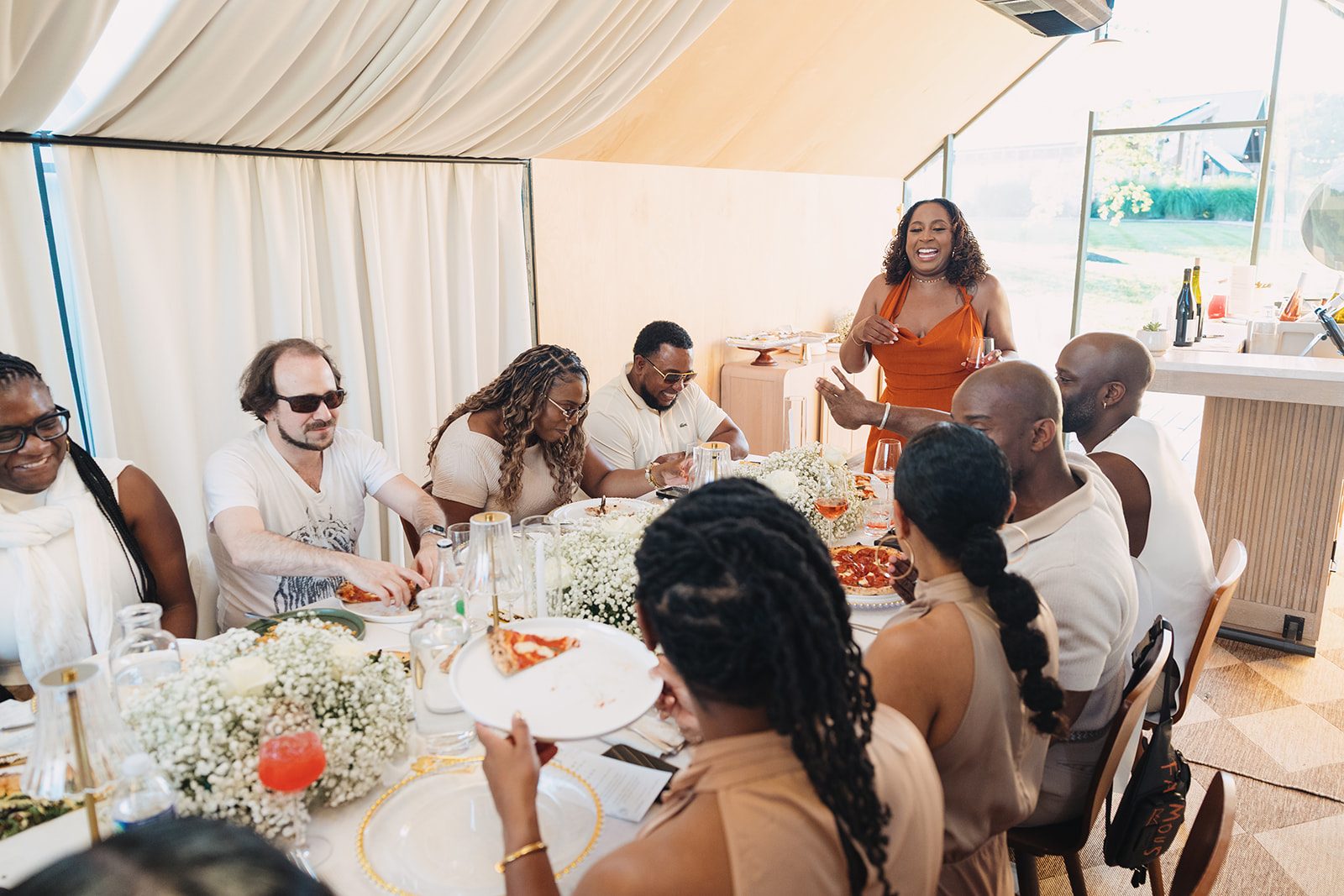 Jazmine and Jaleesa engagement dinner elegant place cards in Maryland — Creative Motion Events