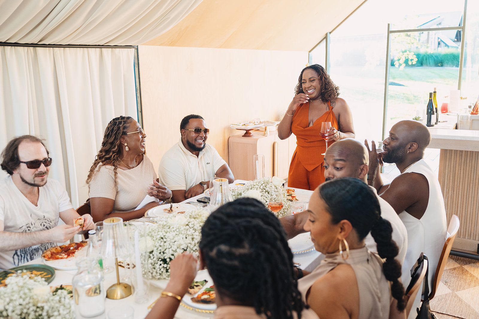Jazmine and Jaleesa engagement dinner banquet table design in Maryland — Creative Motion Events
