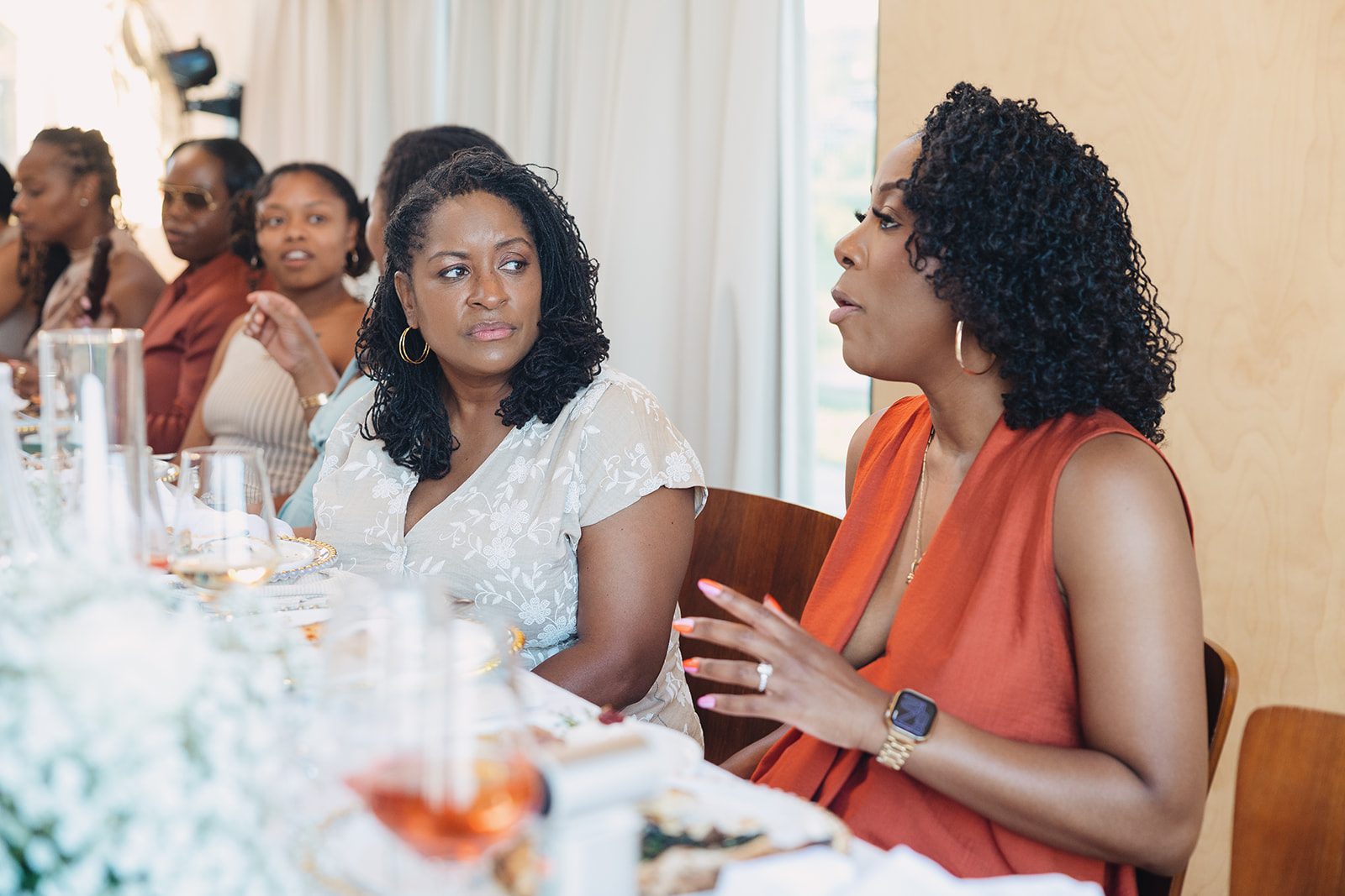 Jazmine and Jaleesa engagement dinner lounge seating vignette in Maryland — Creative Motion Events