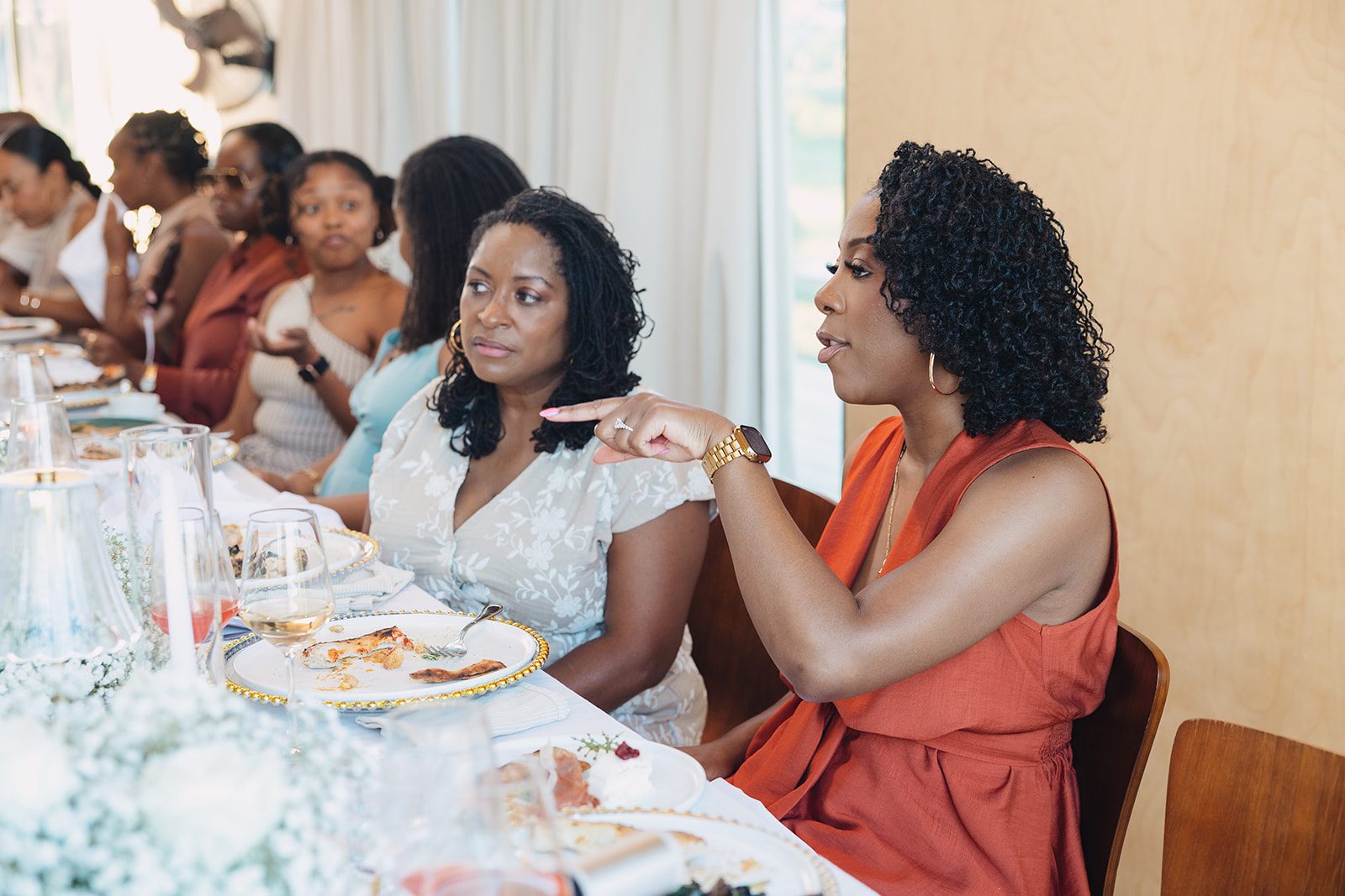 Jazmine and Jaleesa engagement dinner dinner party ambiance in Maryland — Creative Motion Events