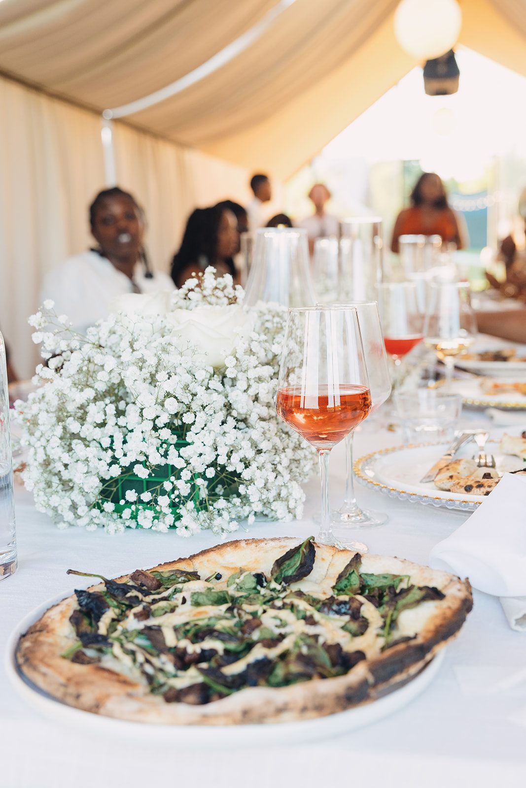 Jazmine and Jaleesa engagement dinner tablescape with florals in Maryland — Creative Motion Events